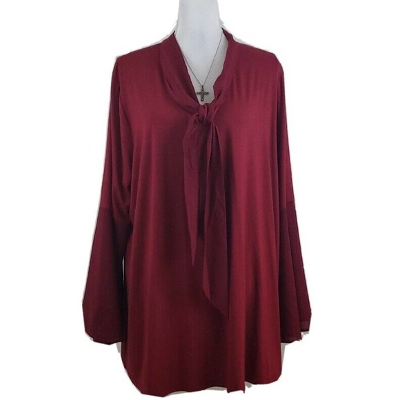 I M A N ~Woman Plus Size 1X~ Burgundy Blouse Top Stretch Shirt NWT. - Picture 1 of 12